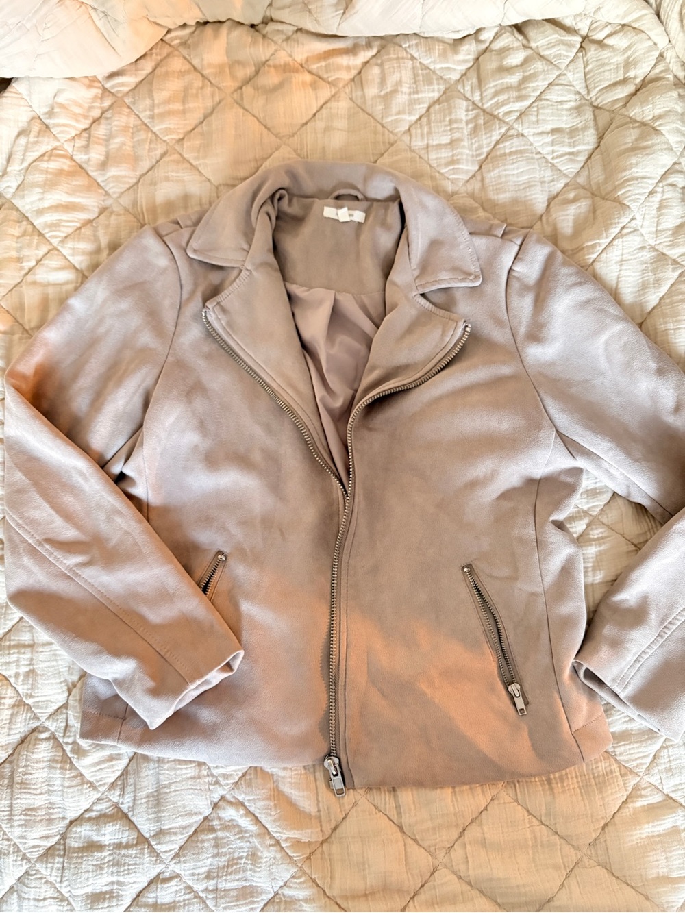 Maurices Light Taupe Suede-Look Moto Jacket
